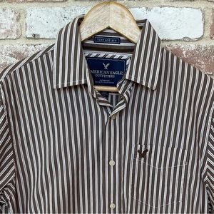 American Eagle Men’s Long Sleeve Button Down Brown Stripe Shirt Vintage …